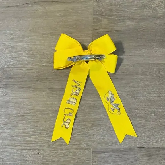 Yellow Mardi Gras Hair Bow Snap Clip Large Ribbon Barrette Party Accessory - Picture 2 of 9